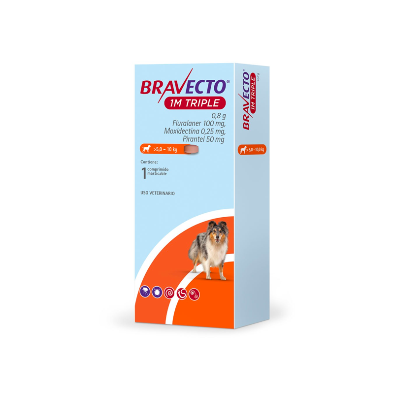 BRAVECTO 1M TRIPLE PERRO X 1 COMP – 5-10 KG 100mg