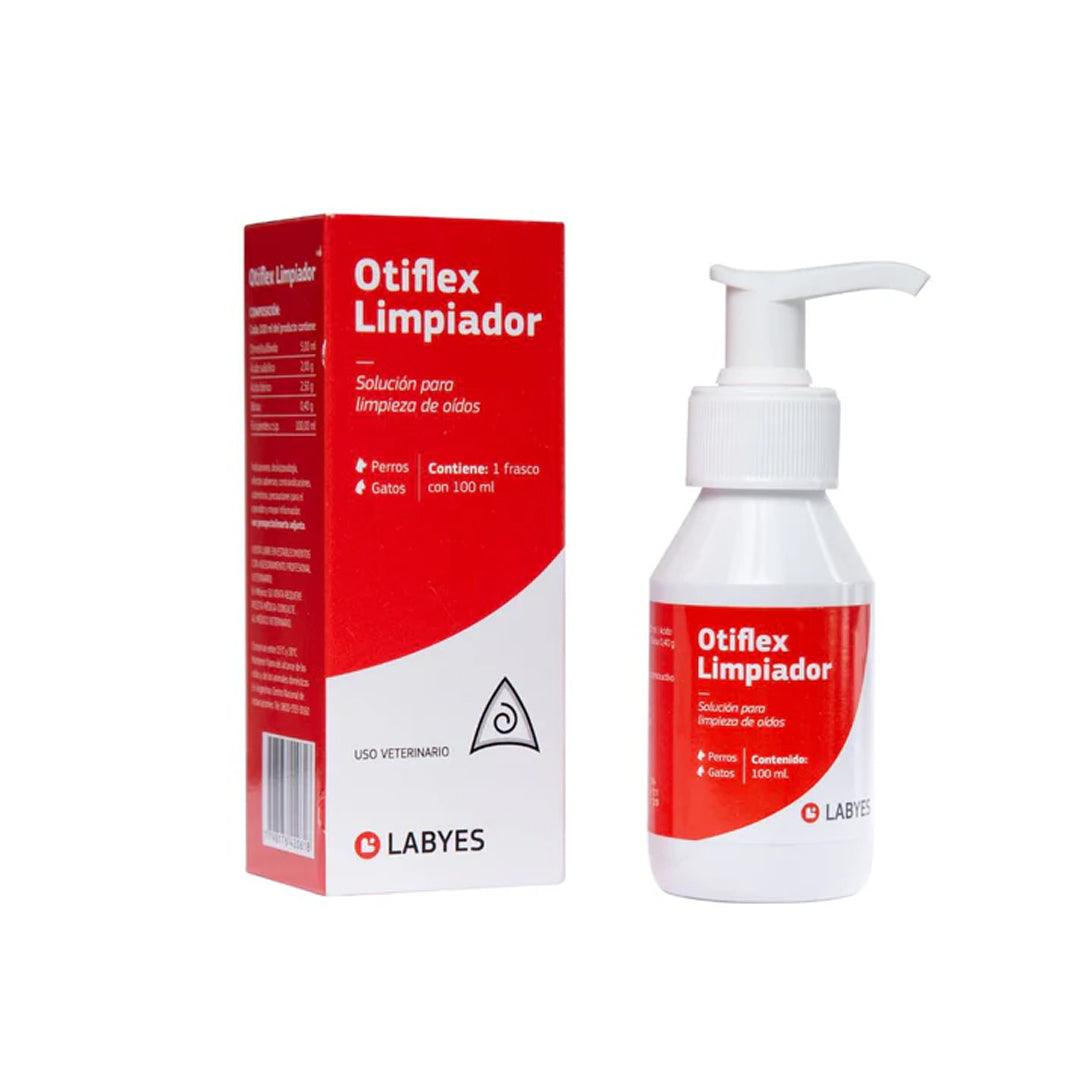 Limpiador de oídos para perros y gatos Otiflex de 100 ml, botella con aplicador, para cuidado del oído en mascotas.