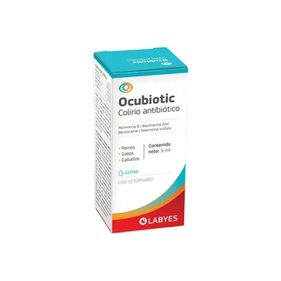 Colirio Ocubiotic de 5 ml para perros, gatos y caballos, medicamento de Ventas Pet, en envase con gotas.