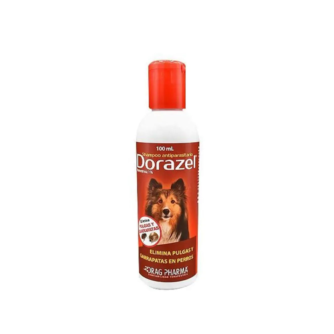 Champú antiparasitario para perros Dorazel Drag Pharma, 100ml, con fragancia, en envase de higiene y cuidado de ventas pet.