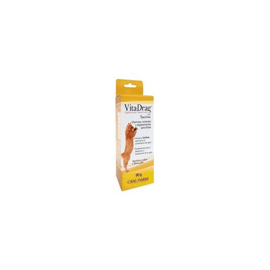 Suplemento nutricional para gatos Vitadrag de ventas pet, 90 g, con vitaminas y nutrientes esenciales para la salud felina.