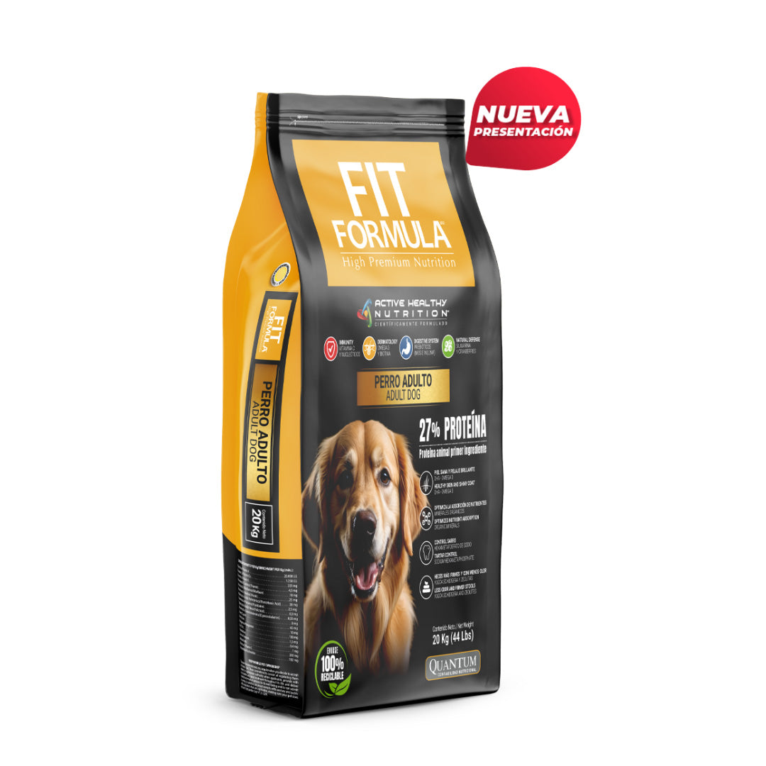 Alimento para perro adulto Fit Formula en paquete de 20 kg, comida balanceada y nutritiva para perros de tamaño grande.