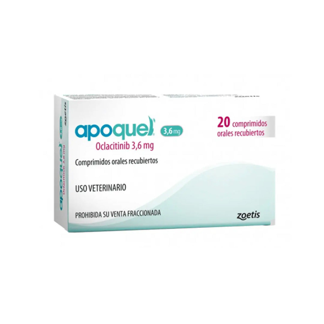 Medicamentos Apoquel Zeotis 3.6 mg en cajas de 10, Oclacitinib para aliviar alergias en mascotas.