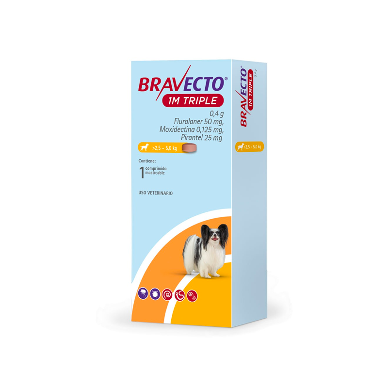 BRAVECTO 1M TRIPLE PERRO X 1 COMP – 2.5-5 KG 50mg