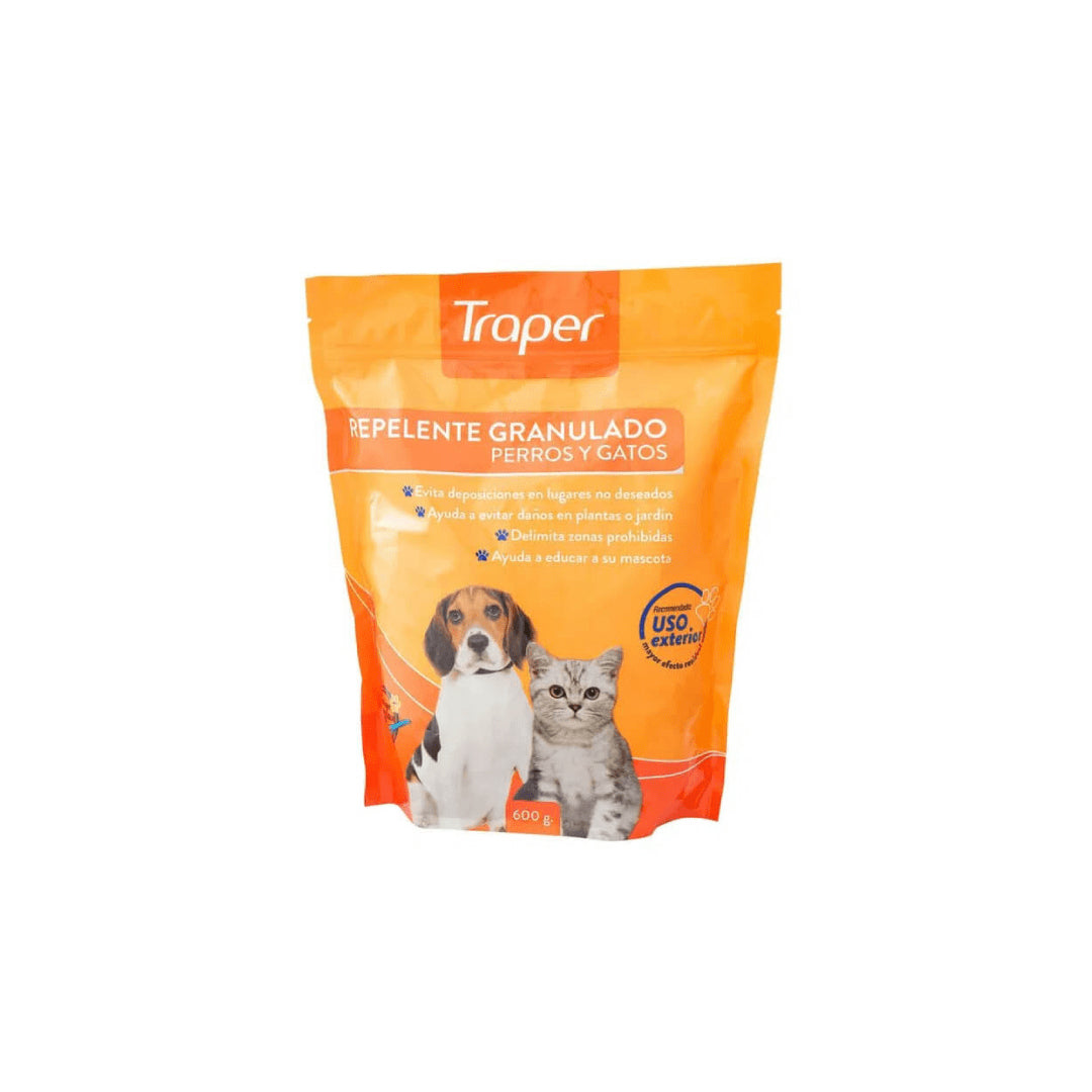 Traper Repelente Granulado para exteriores de 600g de ventas pet, antiparasitario para perros y gatos.