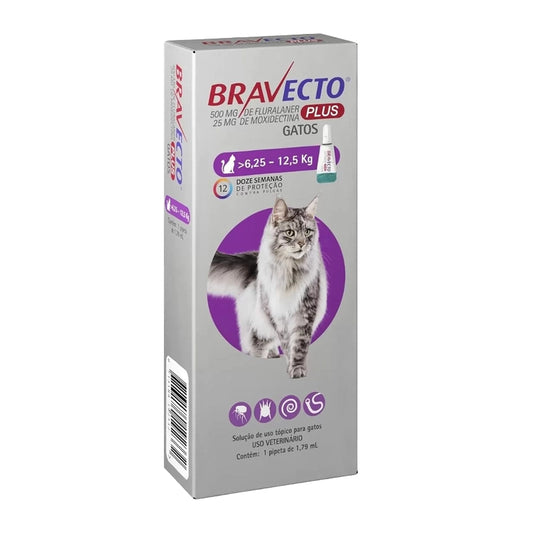 Bravecto Plus para Gatos 6,25 a 12,5 Kg Pipeta 500mg