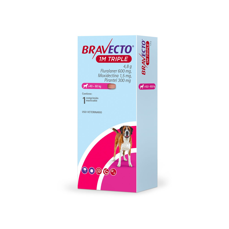 BRAVECTO 1M TRIPLE PERRO X1 COMP – 40-60 KG 600mg