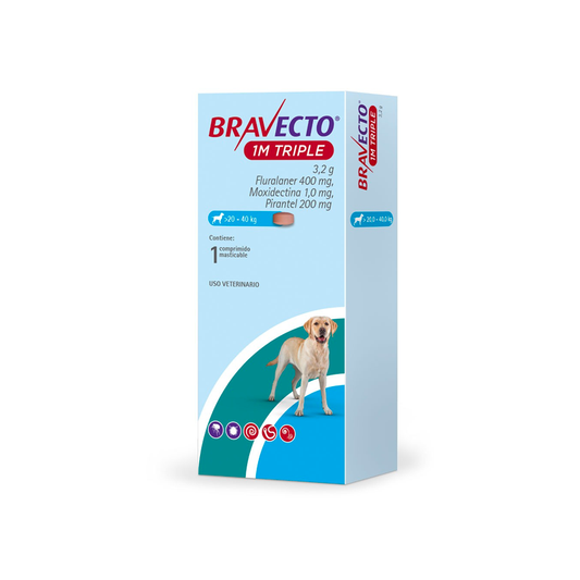 BRAVECTO 1M TRIPLE PERRO X 1 COMP – 20-40 KG 400mg