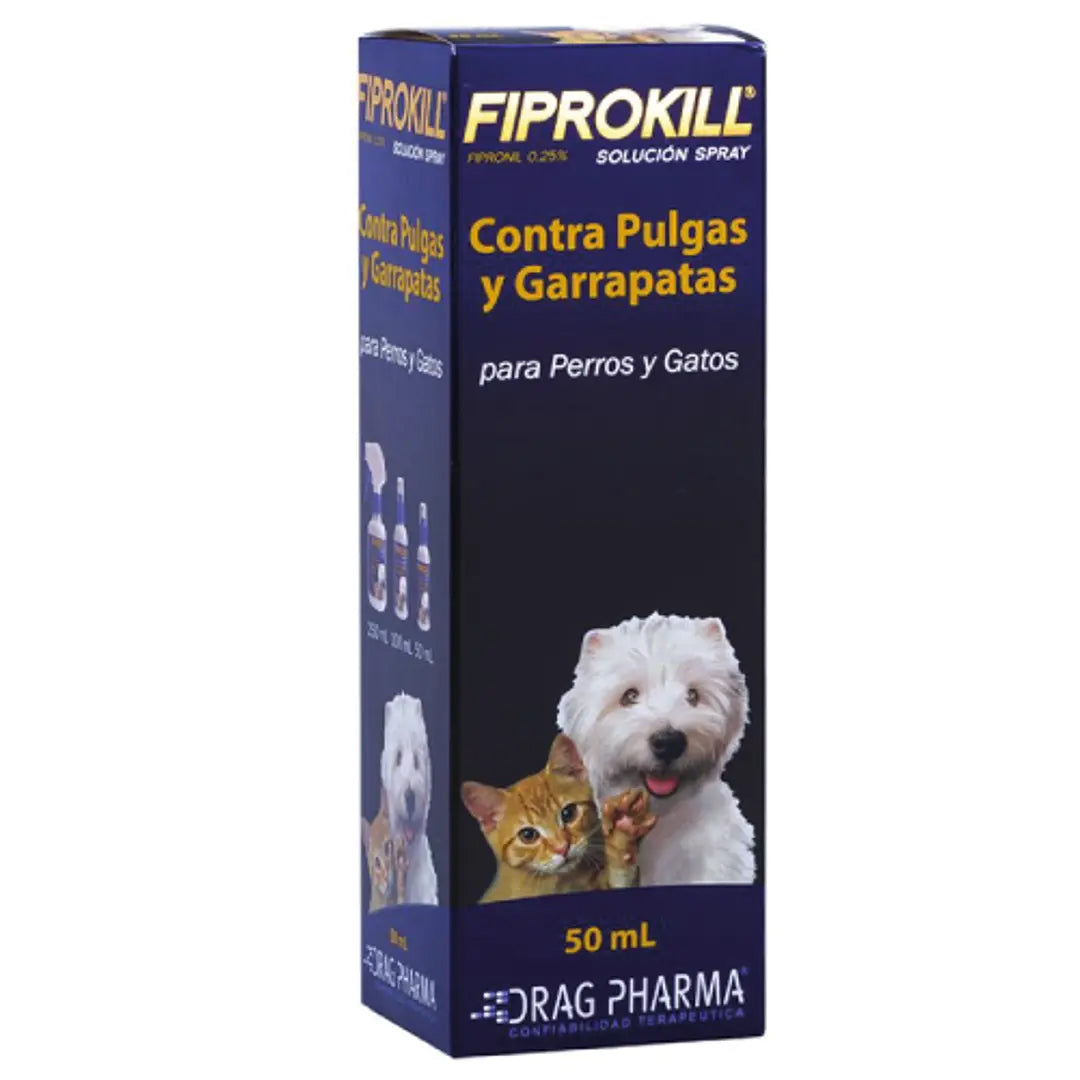 Spray antipulgas y garrapatas para perros y gatos de 50ml de la marca ventas pet, con frasco y boquilla aplicadora.