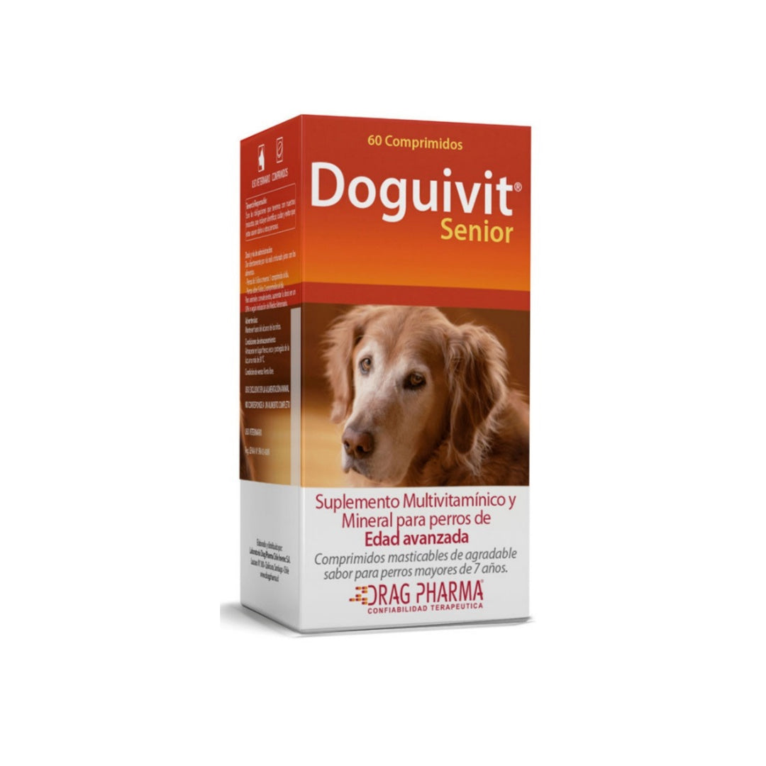 Suplemento Doguivit Senior de 60 cápsulas en envase, vitaminas y suplementos para perros mayores, de la marca ventas pet.