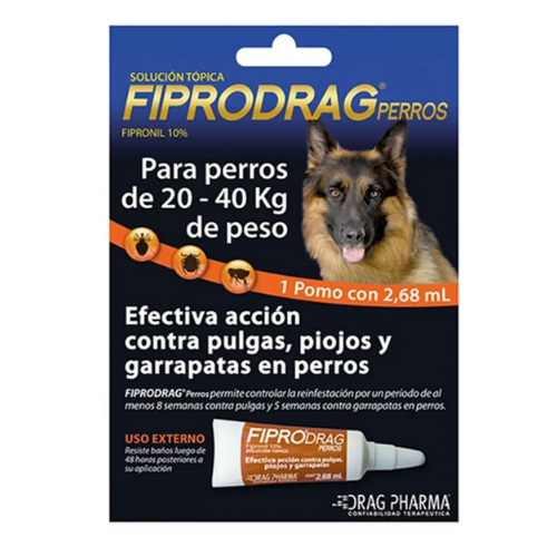 Pipeta Fiprodrag Antipulga Perros De 20 A 40 Kg 2,6 Ml