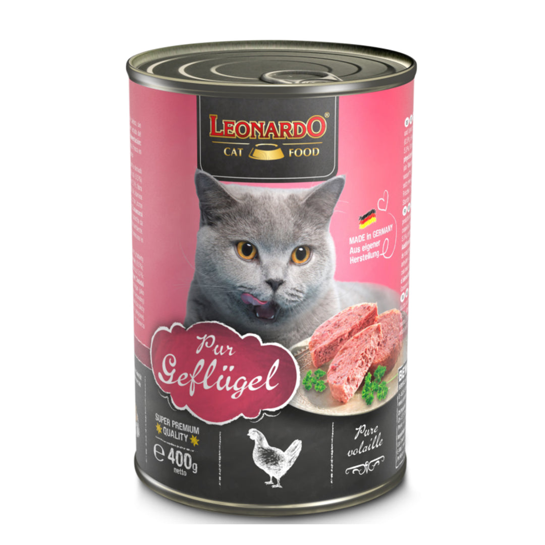 Alimento para gato adulto Leonardo Quality Selection sabor ave, 400 g, en paquete con imagen del producto y marca ventas pet.
