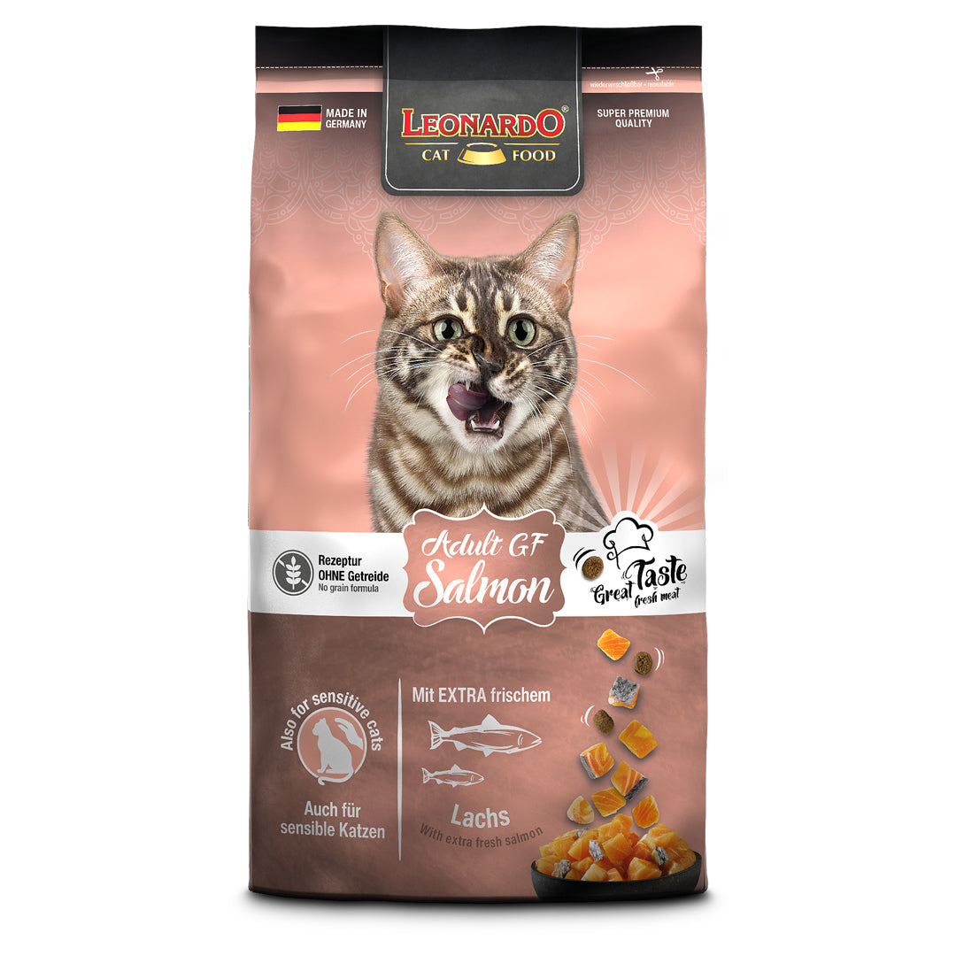 Alimento para gatos Leonardo Adult Salmon sin granos, paquete de 7,5 kg, con croquetas de salmón y ingredientes naturales.