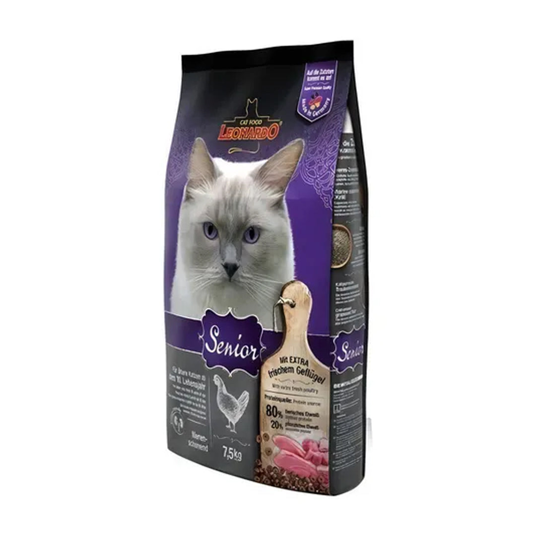 Alimento seco para gatos senior Leonardo Gato con pollo en bolsa de 7.5 kg, ideal para mascotas adultas de ventas pet.