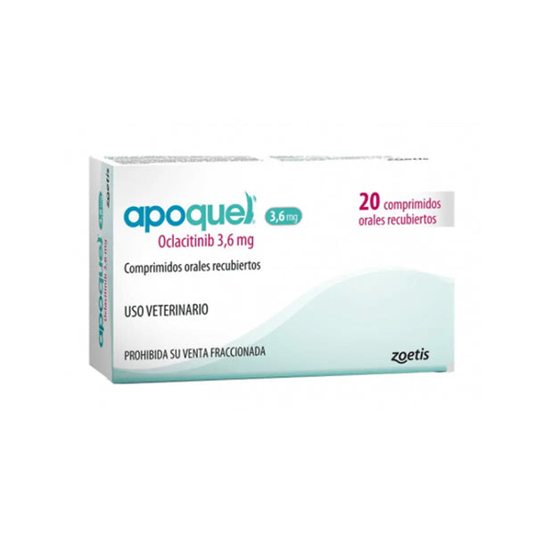 Medicamentos Apoquel Zeotis 3.6 mg en cajas de 10, Oclacitinib para aliviar alergias en mascotas.