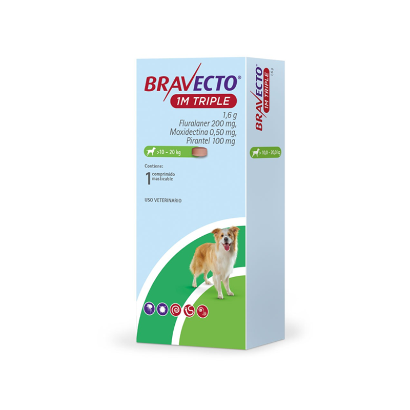 BRAVECTO 1M TRIPLE PERRO X 1 COMP – 10-20 KG 200MG