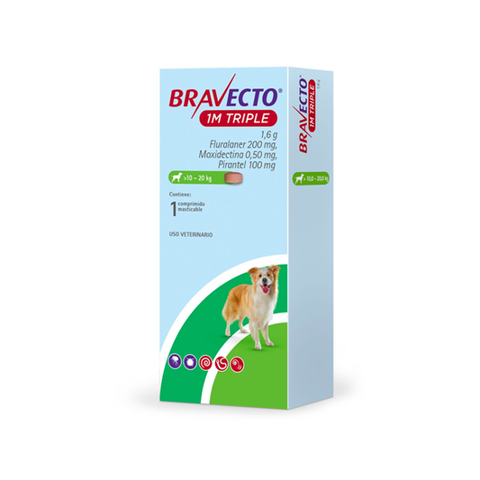 BRAVECTO 1M TRIPLE PERRO X 1 COMP – 10-20 KG 200MG