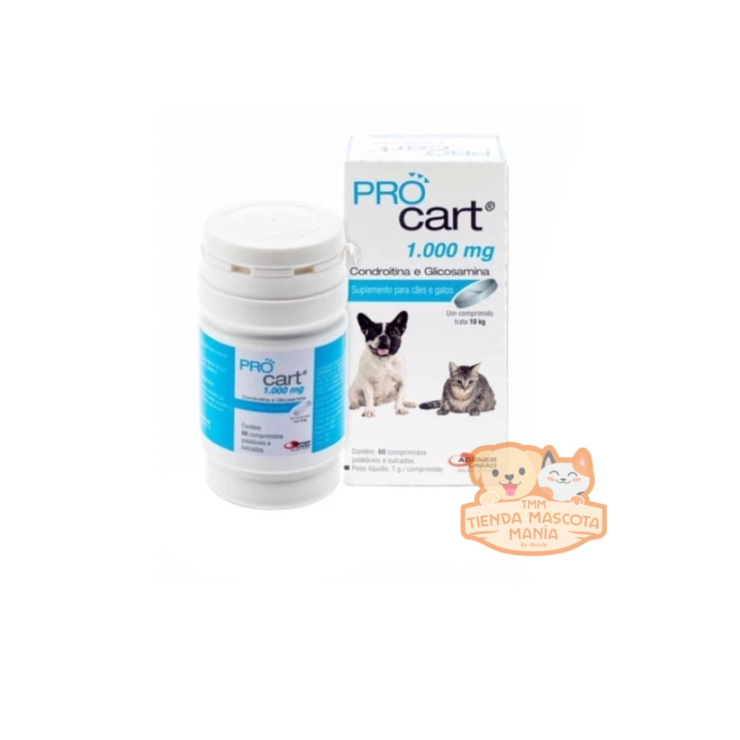 Suplemento Procart 10 1000mg de ventas pet, frasco con 60 comprimidos para la salud articular y ósea.