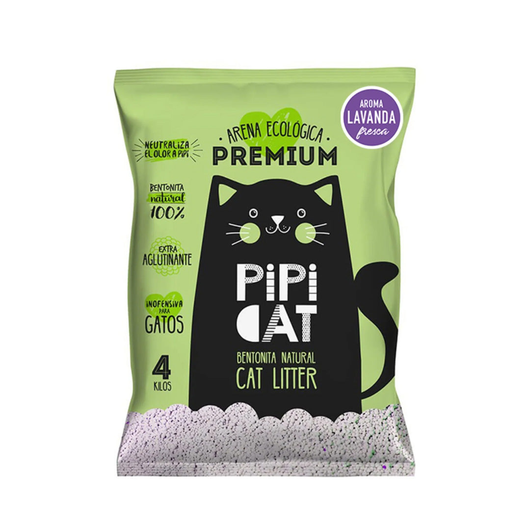 Arena para gato Pipicat Lavanda de 4 kg de venta pet, con aroma a lavanda y textura absorbente, ideal para higiene felina.