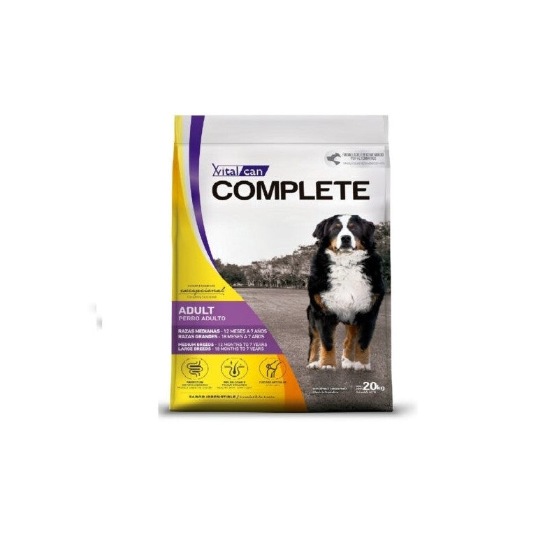 Alimentos Vitalcan Complete para perros adultos de razas medianas y grandes en saco de 20 kg, con ingredientes nutritivos